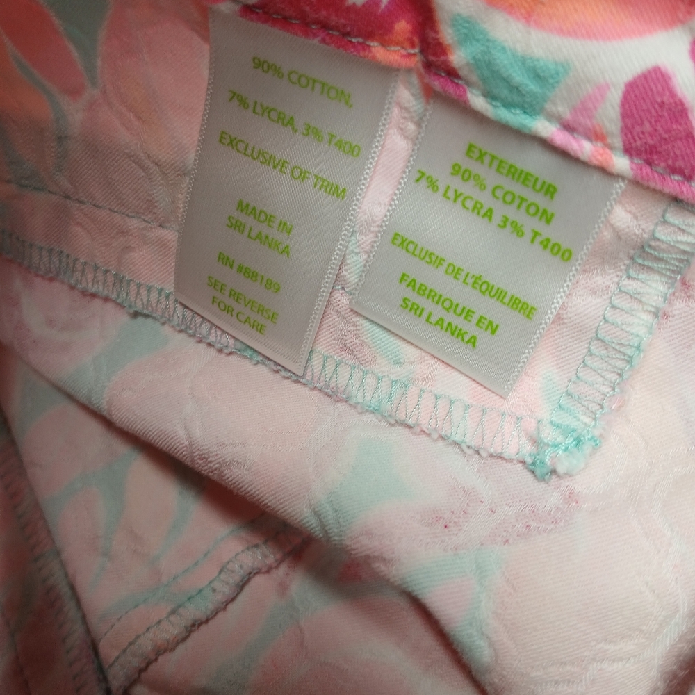 Lilly Pulitzer Size 8 Tropical Print Pants Pink Blue Straight Leg Pants - Picture 2 of 11